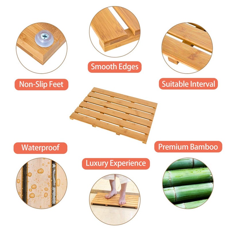 Bamfan Bath Mat for Luxury Shower - Non-Slip Bamboo Sturdy Water Proof Bathroom Carpet for Indoor or Outdoor Use - Image 5